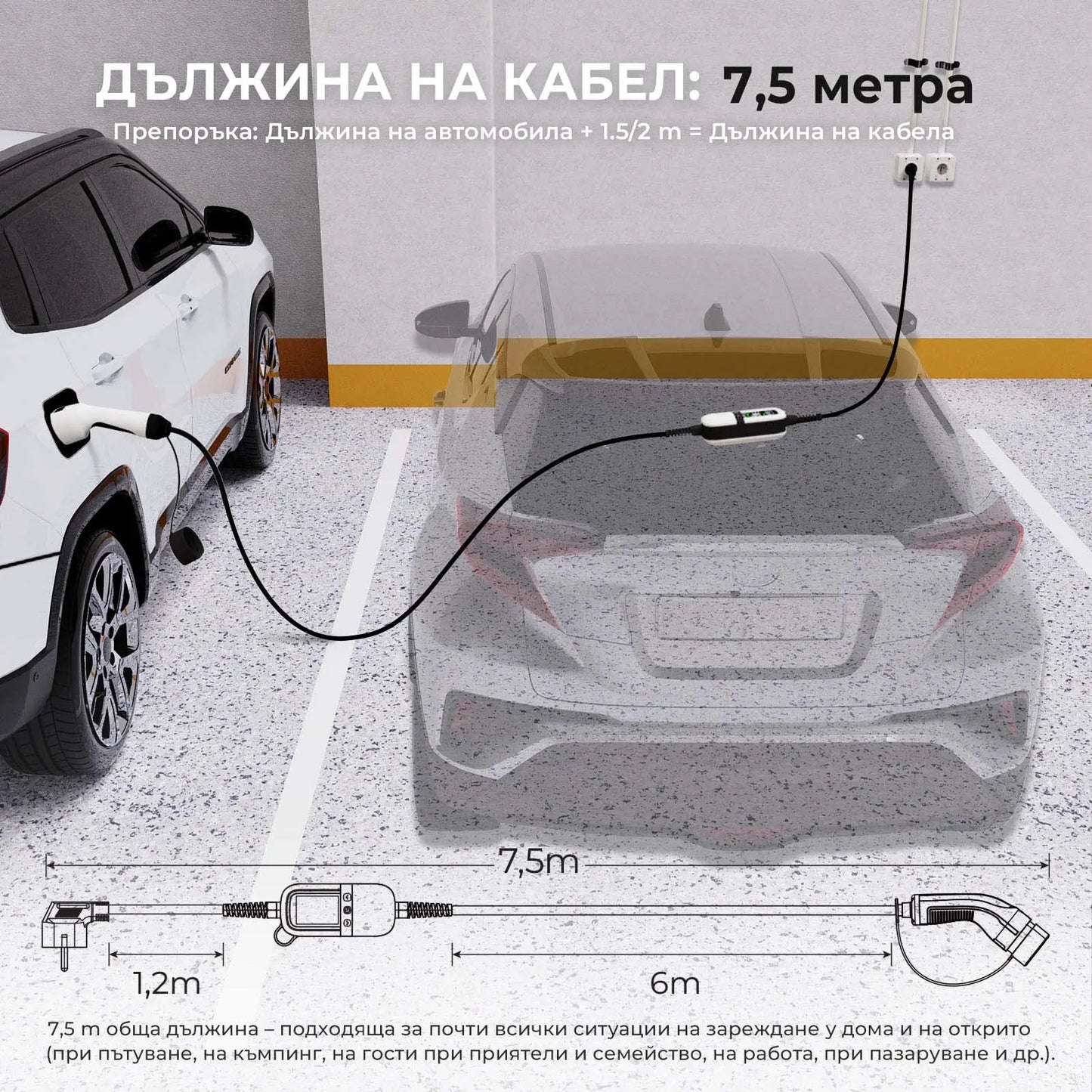 rheidontech мобилна станция с дълъг 7,5 метра кабел, за електромобили